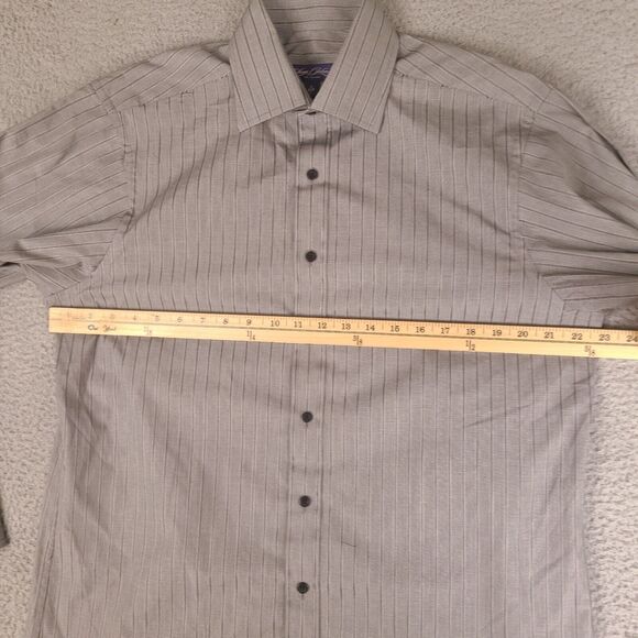 Sean John Dress Shirt Men's Large 16 32/33 Gray Striped Fine Tailoring Button Up - Picture 7 of 13